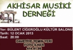 Akhisar Musiki Derneği Konseri 12 Ocak’ta