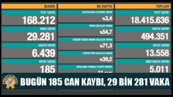 Bugün 185 Can Kaybı, 29 Bin 281 Vaka