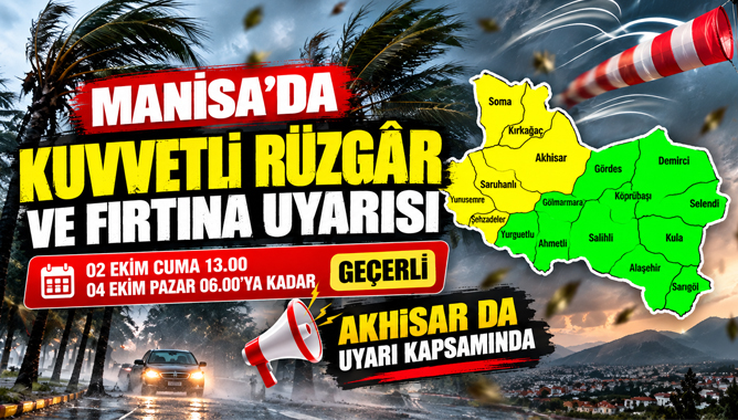 Manisa’da Kuvvetli Rüzgâr Ve Fırtına Uyarısı