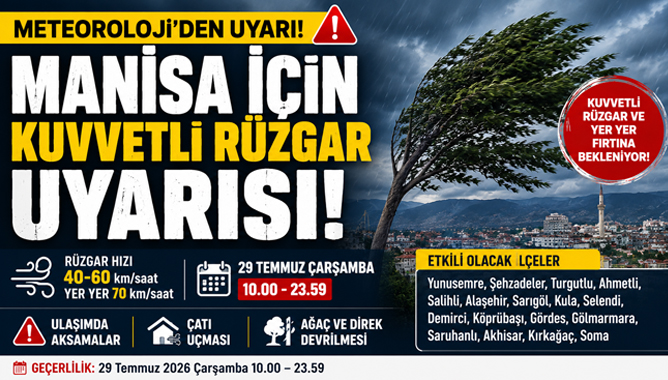 Meteoroloji'den Manisa İçin Kuvvetli Rüzgar Uyarısı