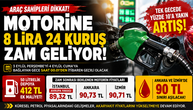 Motorine 8 Lira 24 Kuruş Zam Bekleniyor